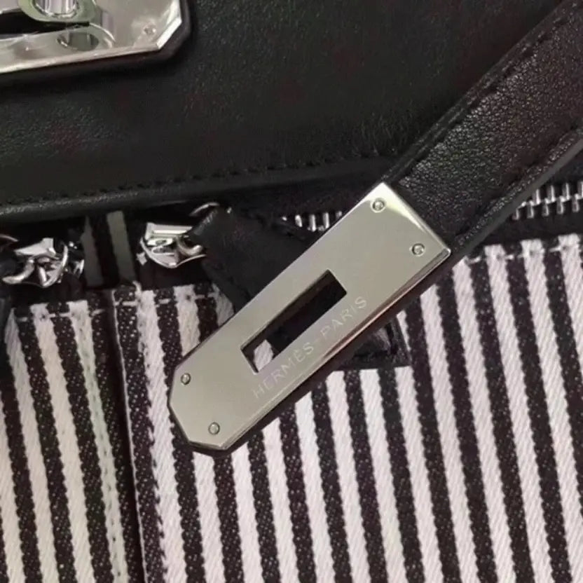 Boutique Quality || Black Toile Swift Knockoff Hermes Kelly Lakis 32cm Hybrid Bag