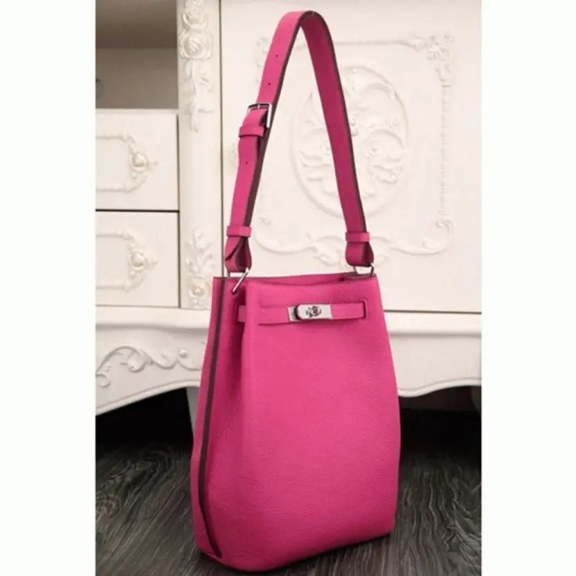 Boutique Quality || Rose Red Leather Hermes So Kelly 22cm Vivid Shoulder Bag