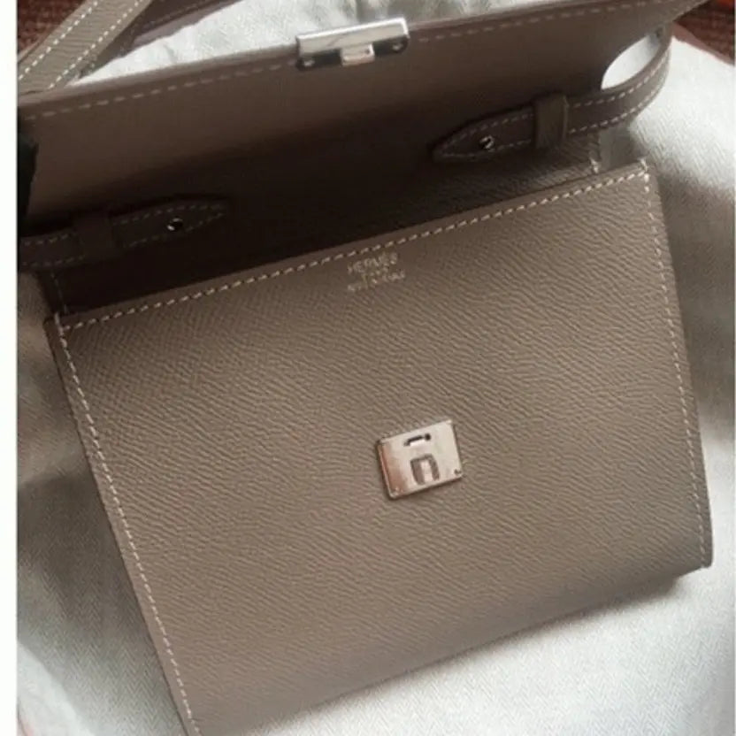 Boutique Quality || Grey 1:1 Hermes Clic wallet with strap
