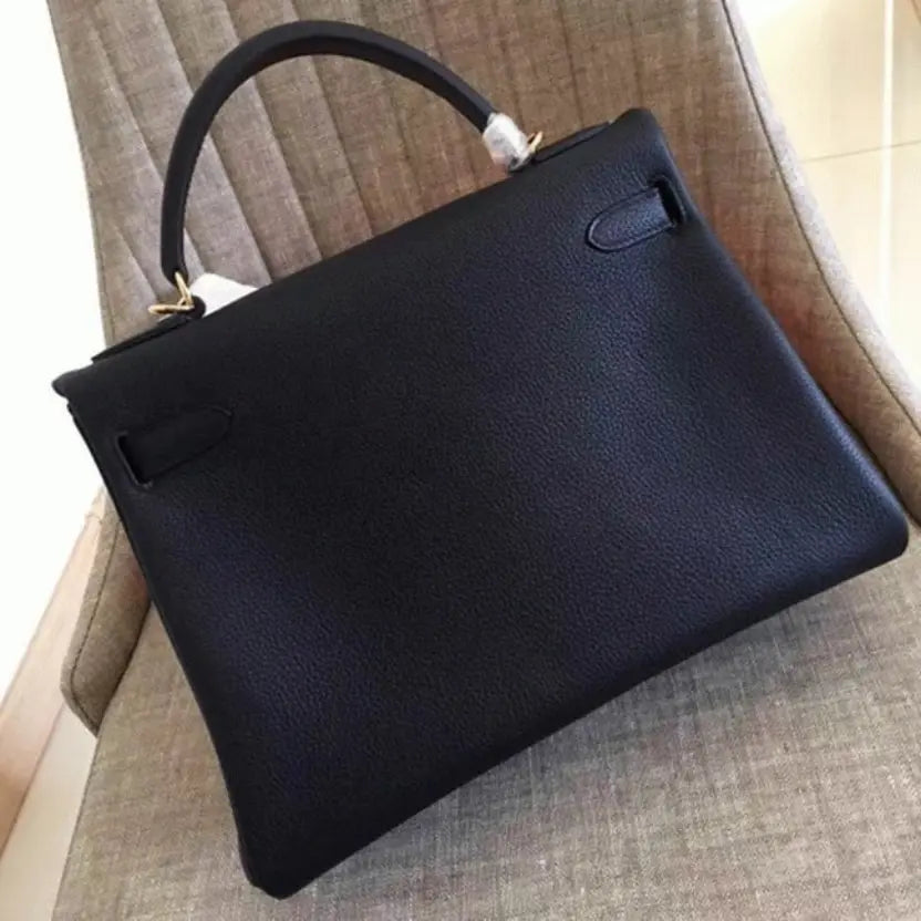 Boutique Quality || Black Clemence Hermes Kelly Retourne 32cm Classic Purse