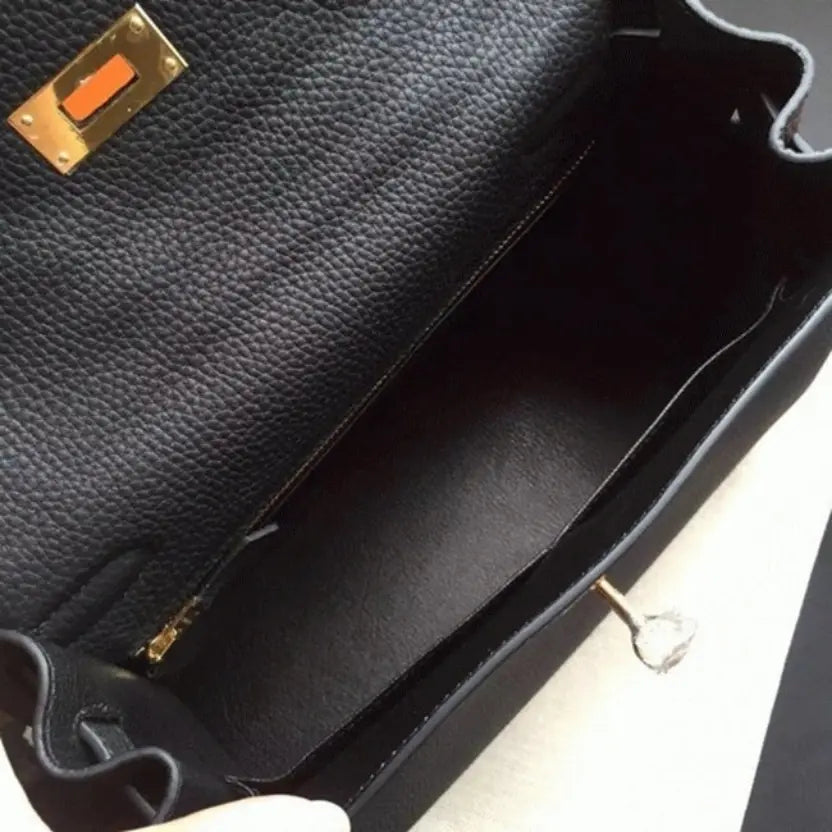Boutique Quality || Black Clemence Hermes Kelly Retourne 32cm Classic Purse