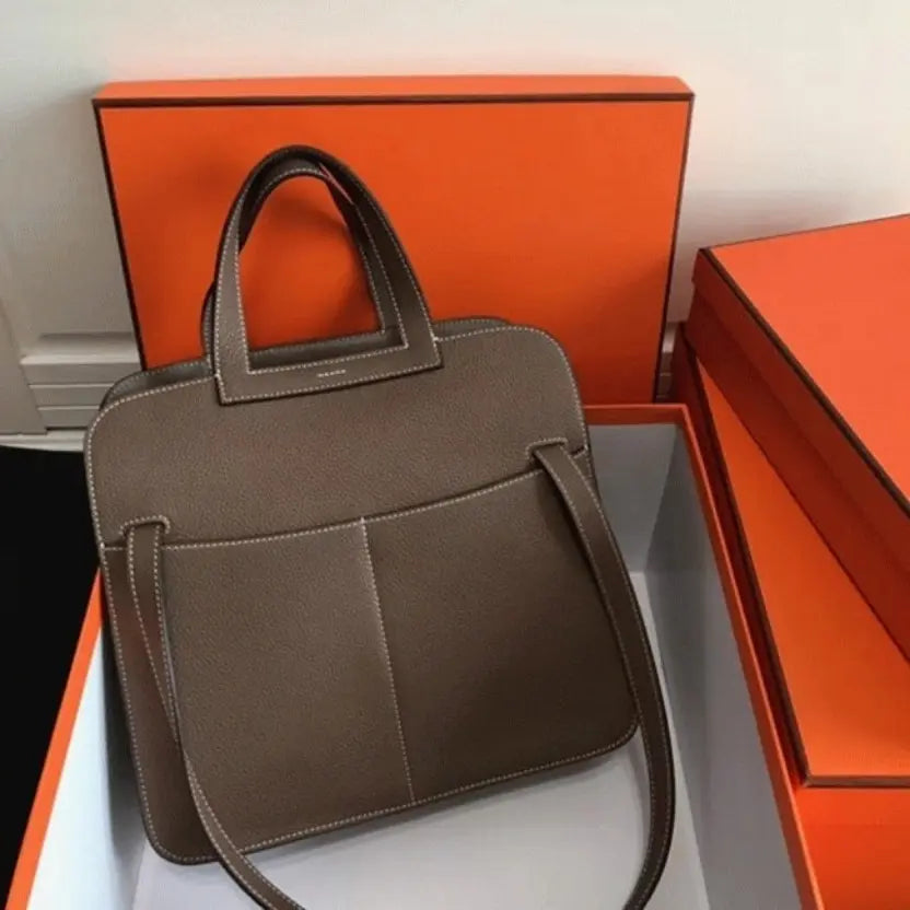 Boutique Quality || Etoupe Hermes Halzan Soft Neutral Shoulder Bag
