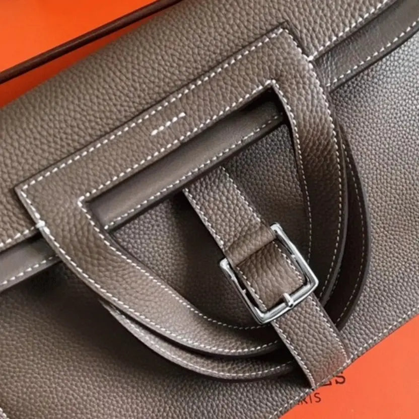 Boutique Quality || Etoupe Hermes Halzan Soft Neutral Shoulder Bag