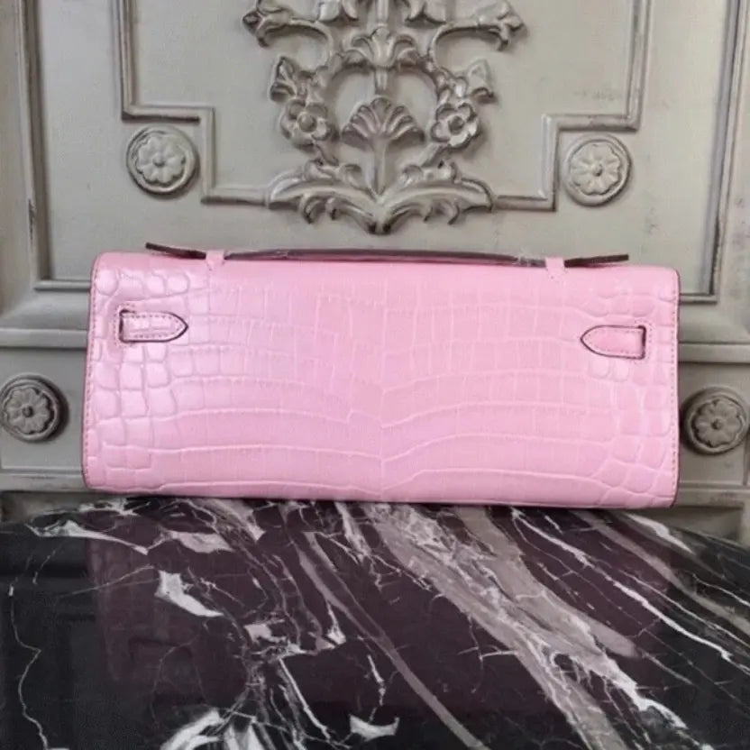 Boutique Quality || Pink Crocodile Hermes Kelly Cut Clutch Feminine Tote