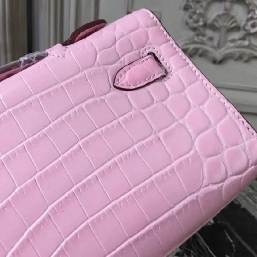 Boutique Quality || Pink Crocodile Hermes Kelly Cut Clutch Feminine Tote
