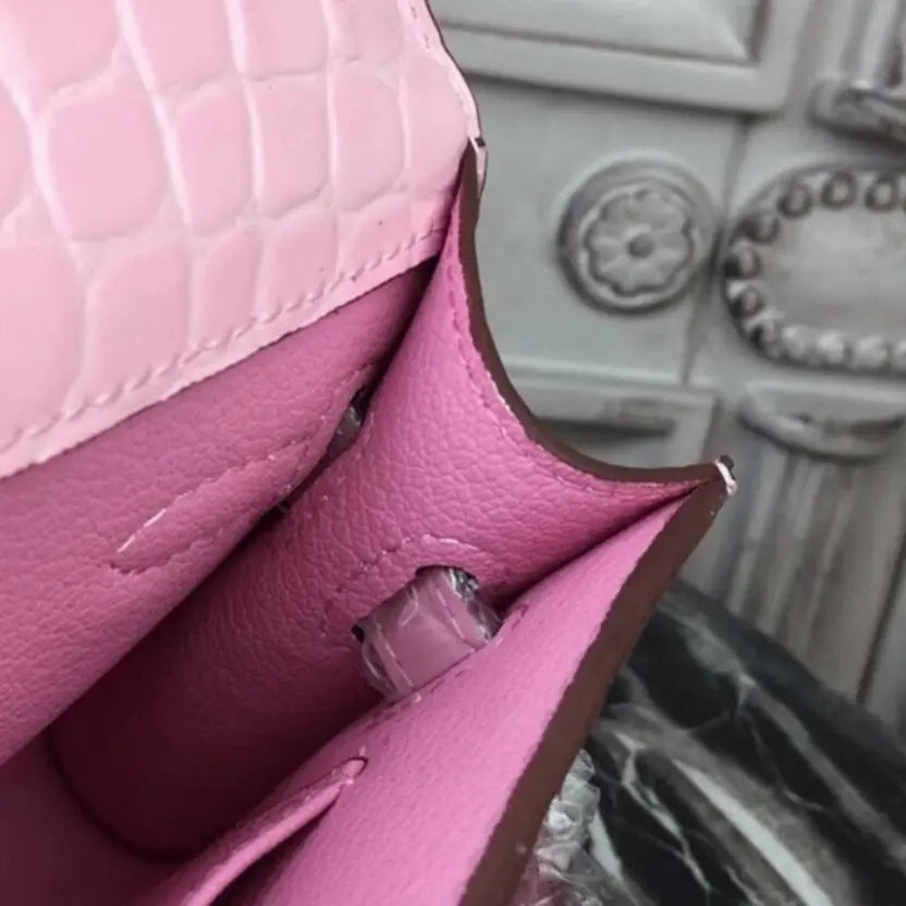 Boutique Quality || Pink Crocodile Hermes Kelly Cut Clutch Feminine Tote
