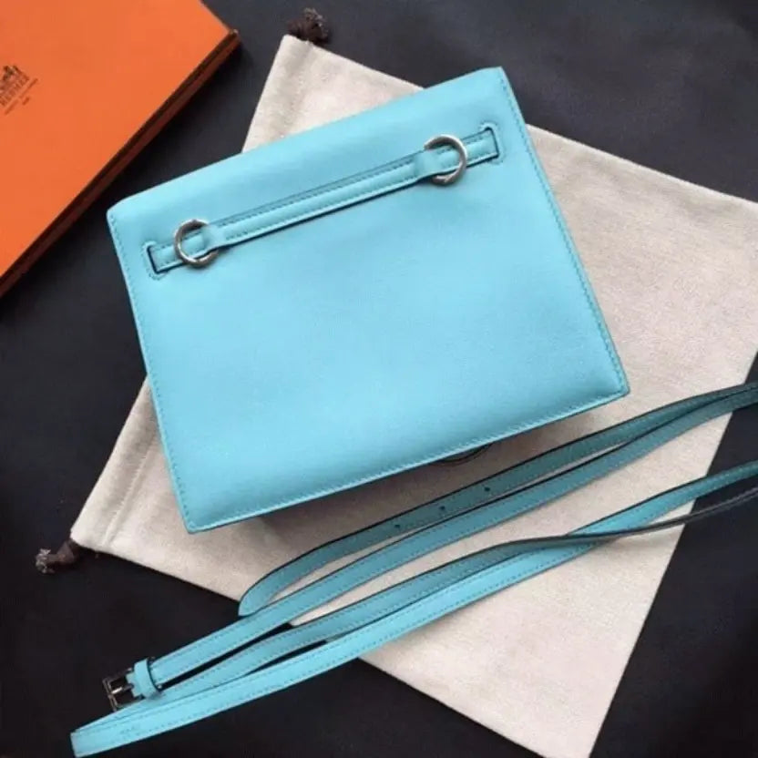 Boutique Quality || Celeste Swift Leather Hermes Kelly Danse Light Blue Purse