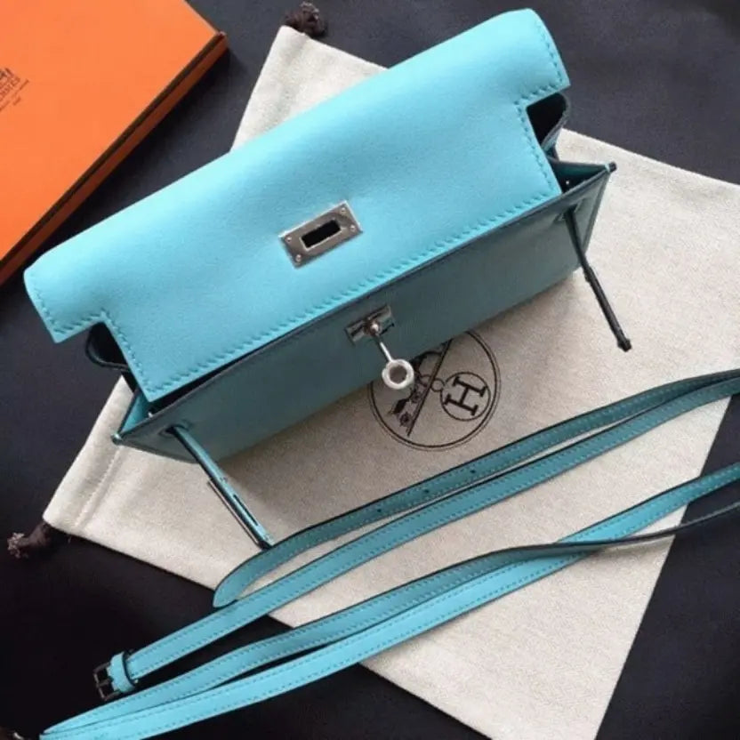 Boutique Quality || Celeste Swift Leather Hermes Kelly Danse Light Blue Purse