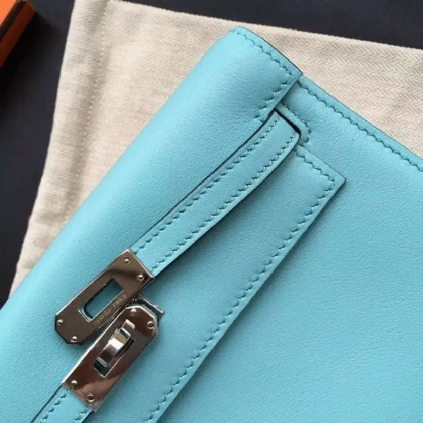 Boutique Quality || Celeste Swift Leather Hermes Kelly Danse Light Blue Purse