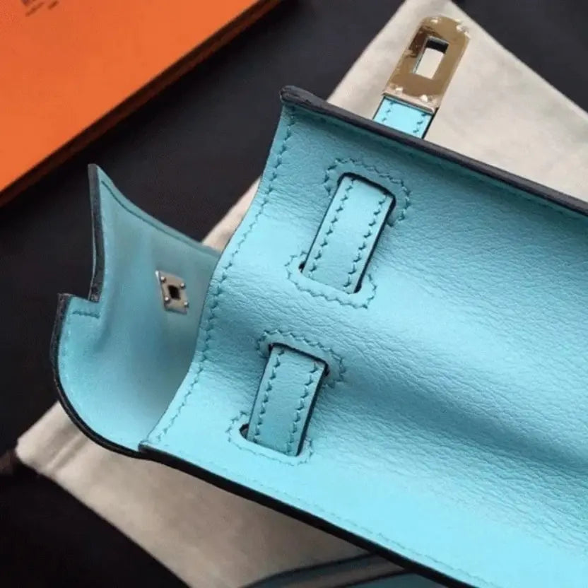 Boutique Quality || Celeste Swift Leather Hermes Kelly Danse Light Blue Purse