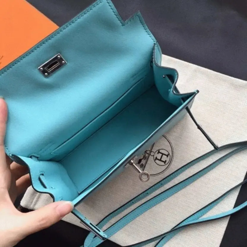Boutique Quality || Celeste Swift Leather Hermes Kelly Danse Light Blue Purse