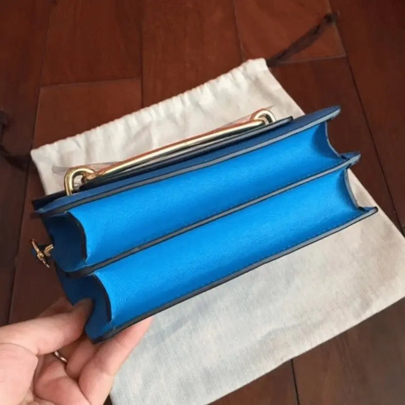 Boutique Quality || Blue hydra luxury Hermes Mini Sac Roulis handbag