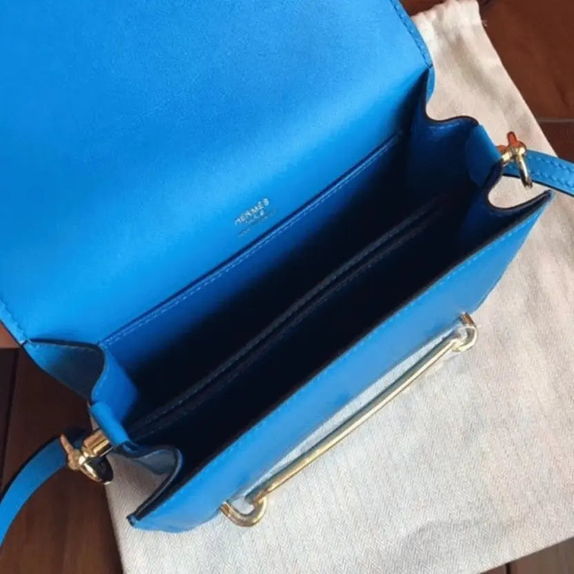 Boutique Quality || Blue hydra luxury Hermes Mini Sac Roulis handbag