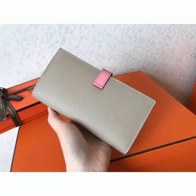 Boutique Quality || Grey Pink Epsom Knockoff Hermes Bearn Wallet