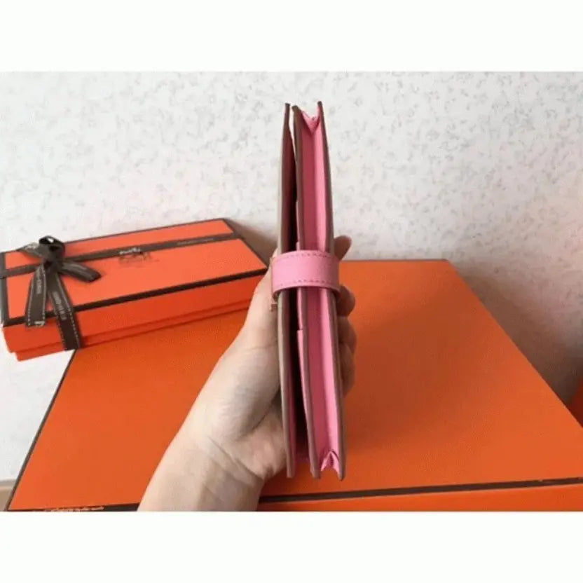Boutique Quality || Grey Pink Epsom Knockoff Hermes Bearn Wallet