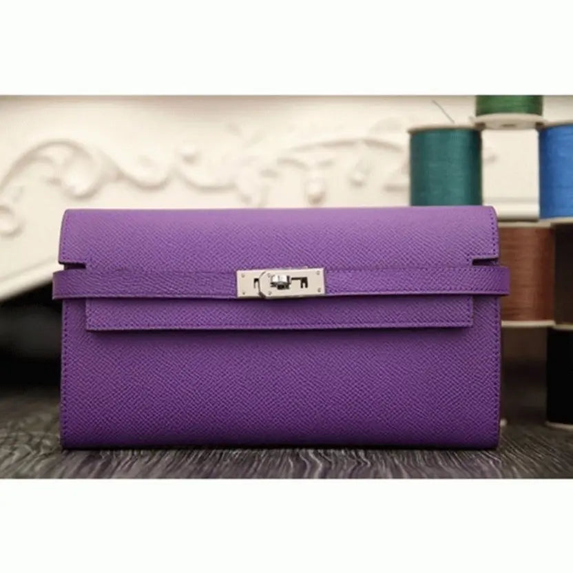 Boutique Quality || Purple Hermes Kelly Longue Wallet