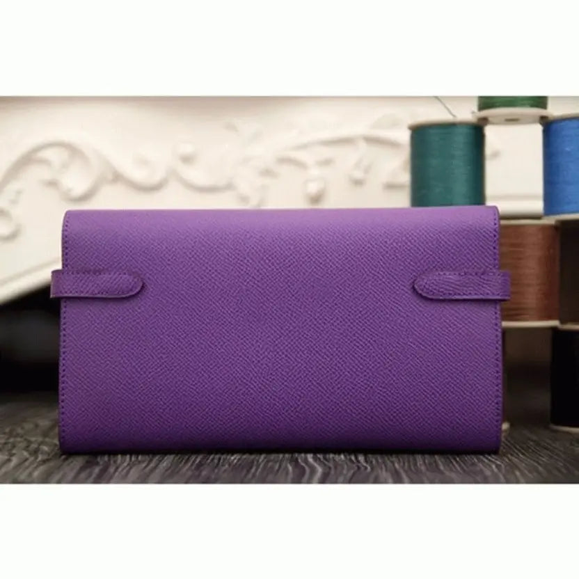 Boutique Quality || Purple Hermes Kelly Longue Wallet