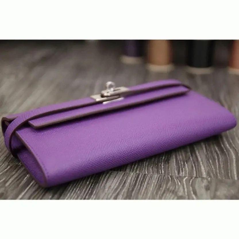 Boutique Quality || Purple Hermes Kelly Longue Wallet