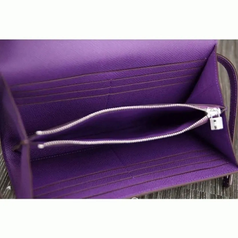 Boutique Quality || Purple Hermes Kelly Longue Wallet
