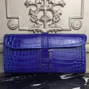 Boutique Quality || Blue electric crocodile leather Hermes Jige Elan clutch bag