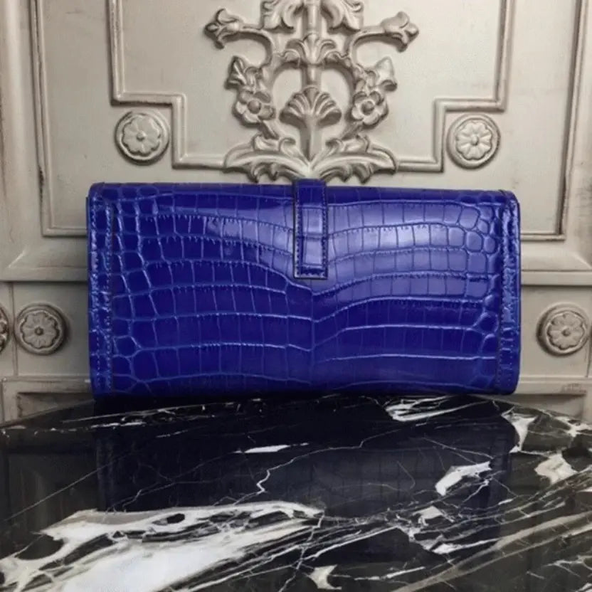 Boutique Quality || Blue electric crocodile leather Hermes Jige Elan clutch bag