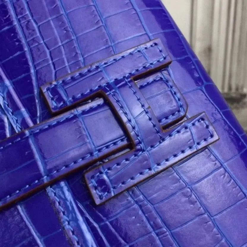 Boutique Quality || Blue electric crocodile leather Hermes Jige Elan clutch bag