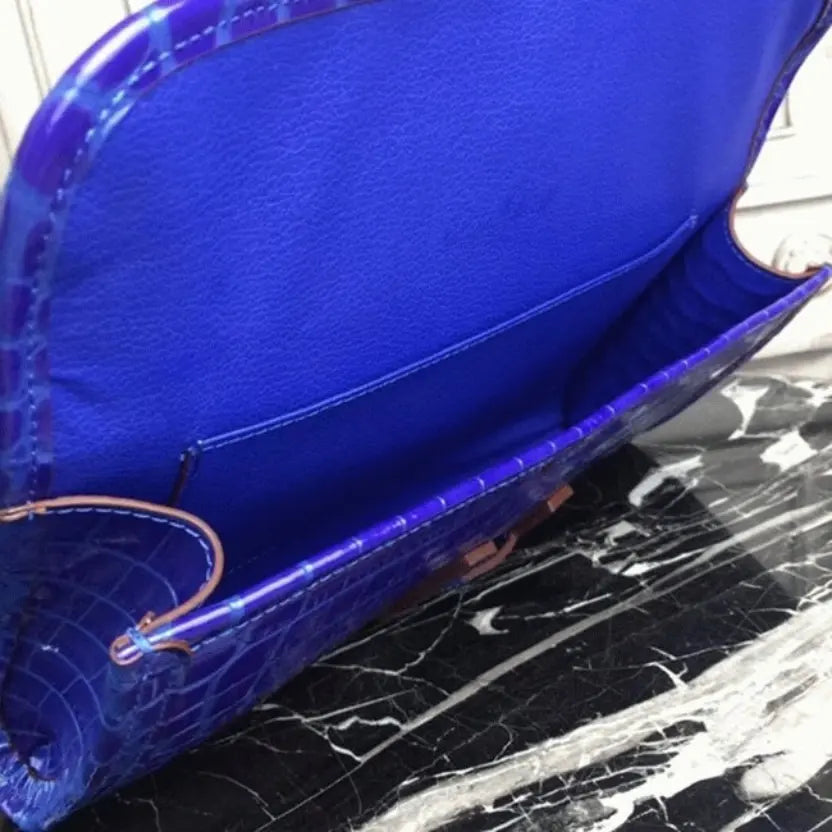 Boutique Quality || Blue electric crocodile leather Hermes Jige Elan clutch bag