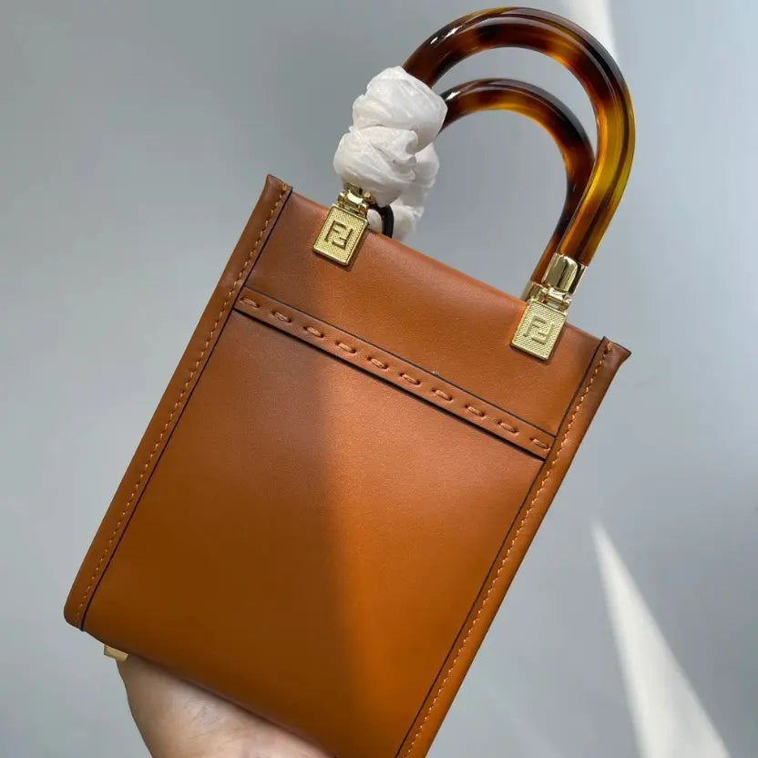 Boutique Quality || Fendi Sun Shine Mini Tortoiseshell Handbag in Brown