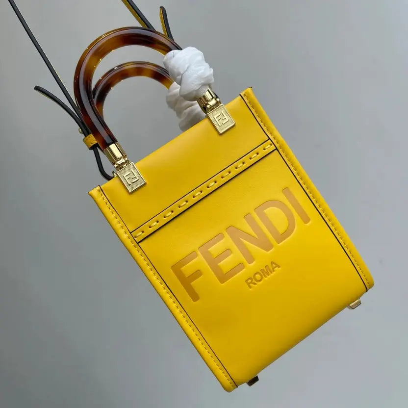 Boutique Quality || Fendi Sun Shine Mini Tortoiseshell Handbag in Yellow