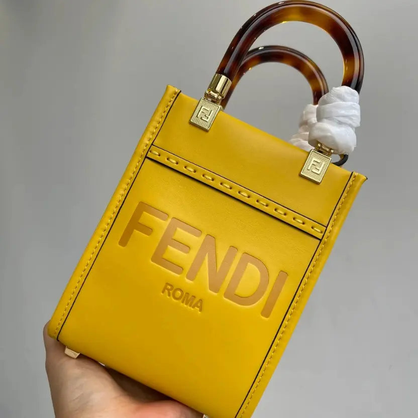 Boutique Quality || Fendi Sun Shine Mini Tortoiseshell Handbag in Yellow