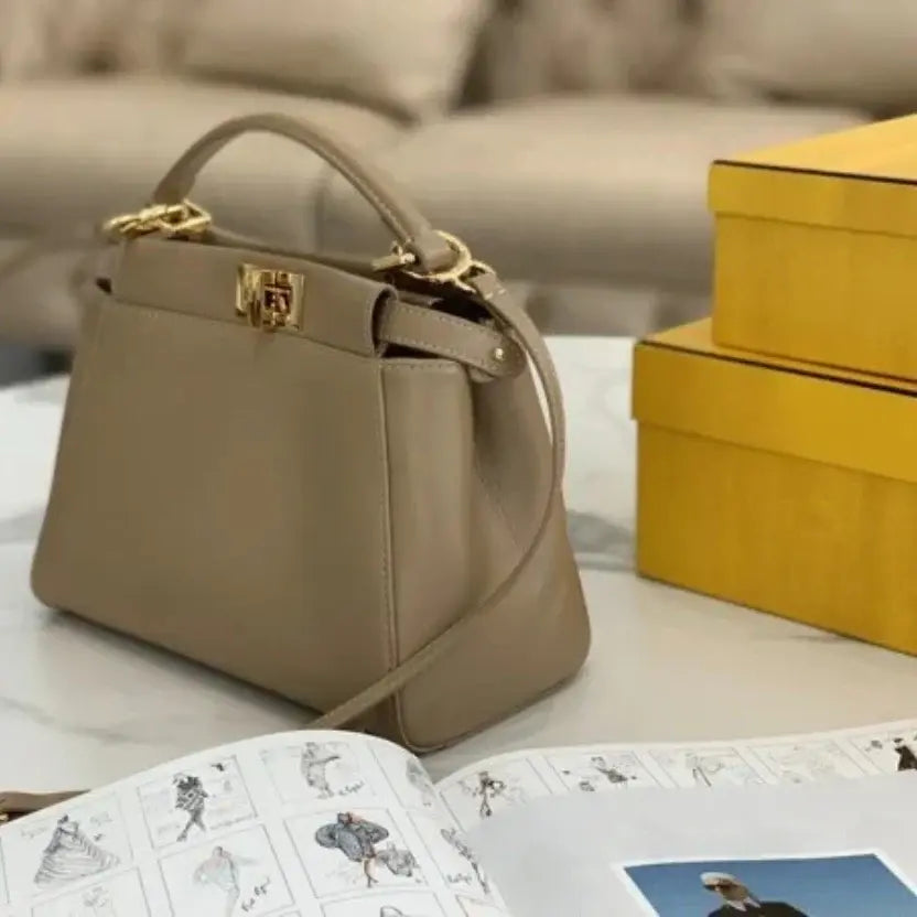 Boutique Quality || Fendi Peekaboo Mini Bag In Dove Grey Nappa Leather