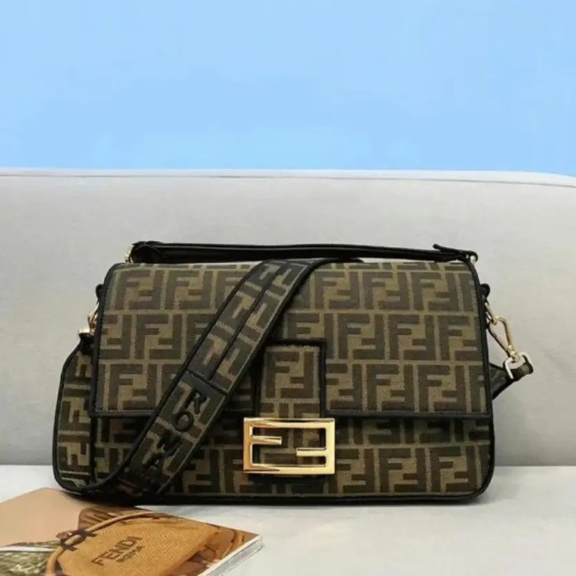 Boutique Quality || Fendi Large Baguette Bag In Brown FF Jacquard Fabric