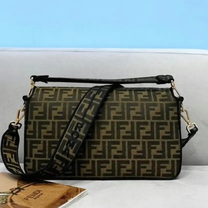 Boutique Quality || Fendi Large Baguette Bag In Brown FF Jacquard Fabric