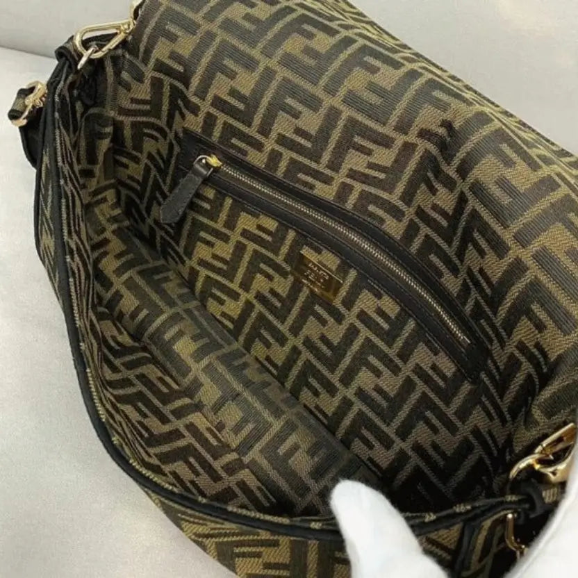 Boutique Quality || Fendi Large Baguette Bag In Brown FF Jacquard Fabric