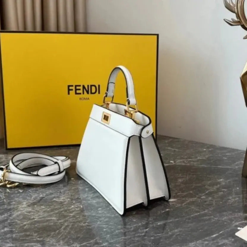 Boutique Quality || Fendi Peekaboo ISeeU Petite Bag In White Nappa Leather