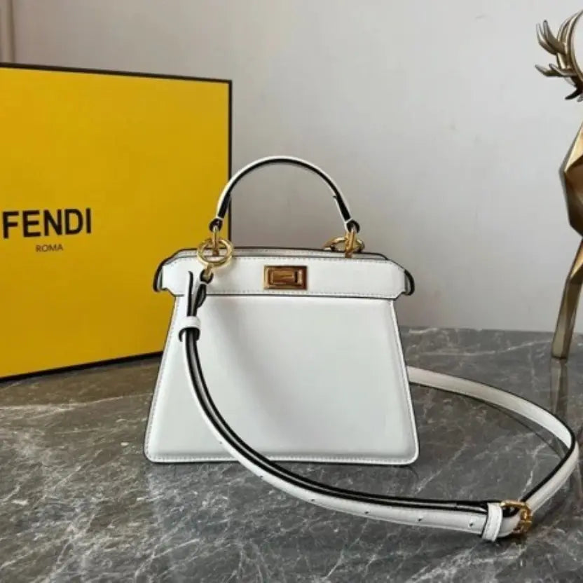 Boutique Quality || Fendi Peekaboo ISeeU Petite Bag In White Nappa Leather