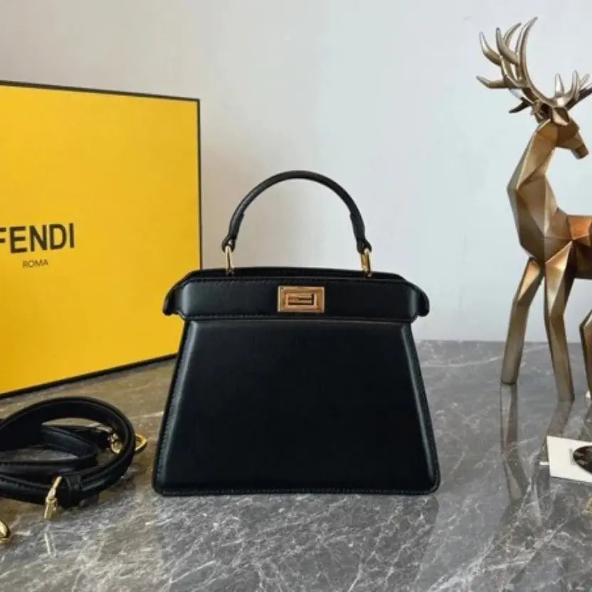 Boutique Quality || Fendi Peekaboo ISeeU Petite Bag In Black Nappa Leather