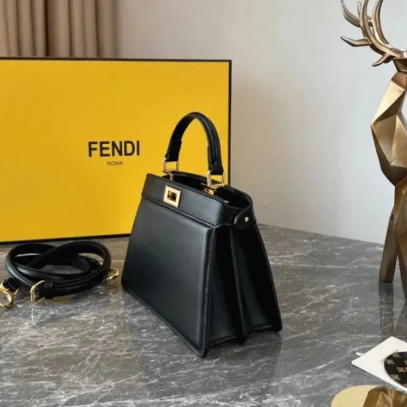 Boutique Quality || Fendi Peekaboo ISeeU Petite Bag In Black Nappa Leather