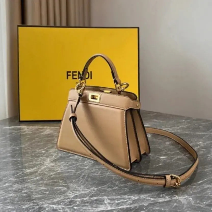 Boutique Quality || Fendi Peekaboo ISeeU Petite Bag In Beige Nappa Leather