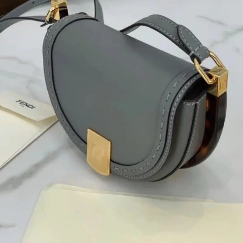 Boutique Quality || Fendi Moonlight Saddle Bag In Grey Calfskin
