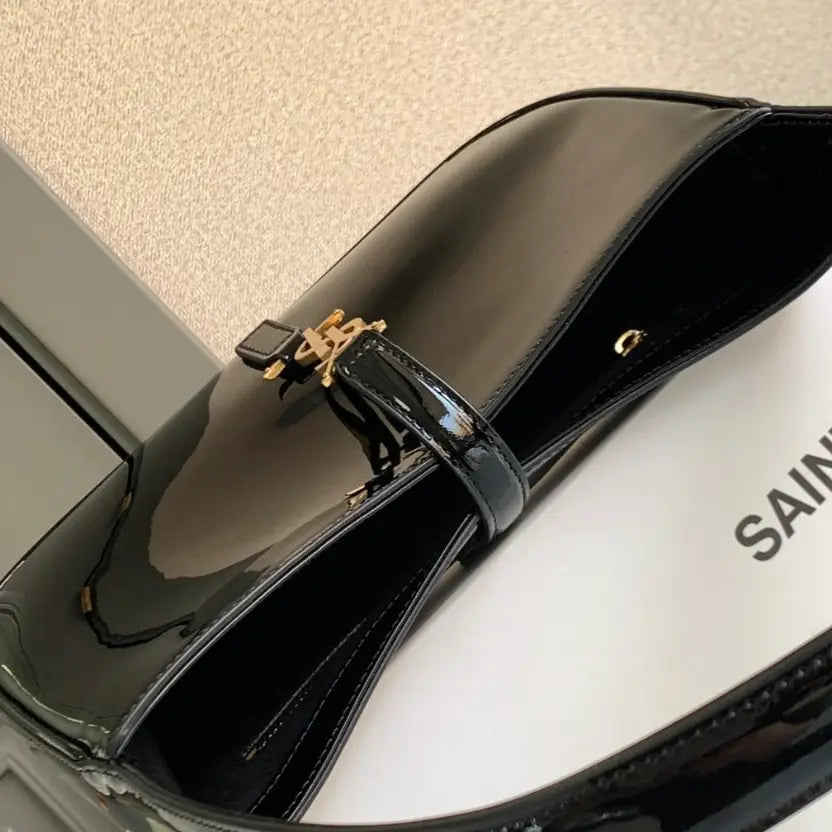 Boutique Quality || YSL Black patent Leather Underarm Bag