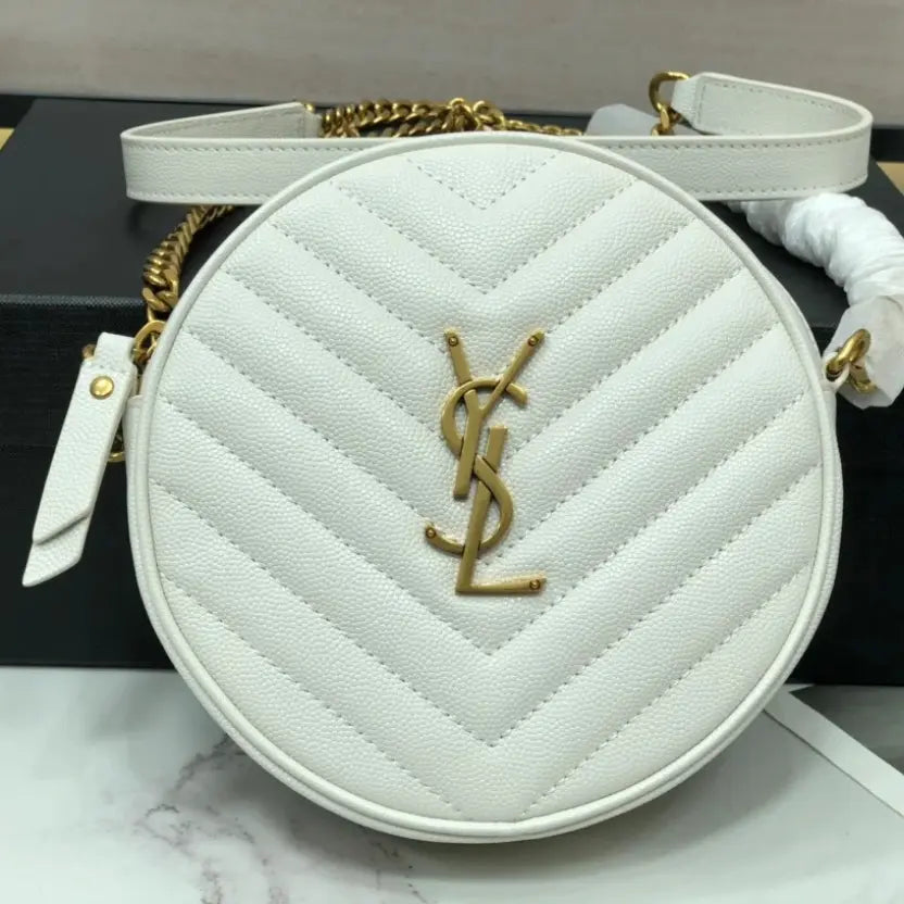 Boutique Quality || YSL Round Bag in White