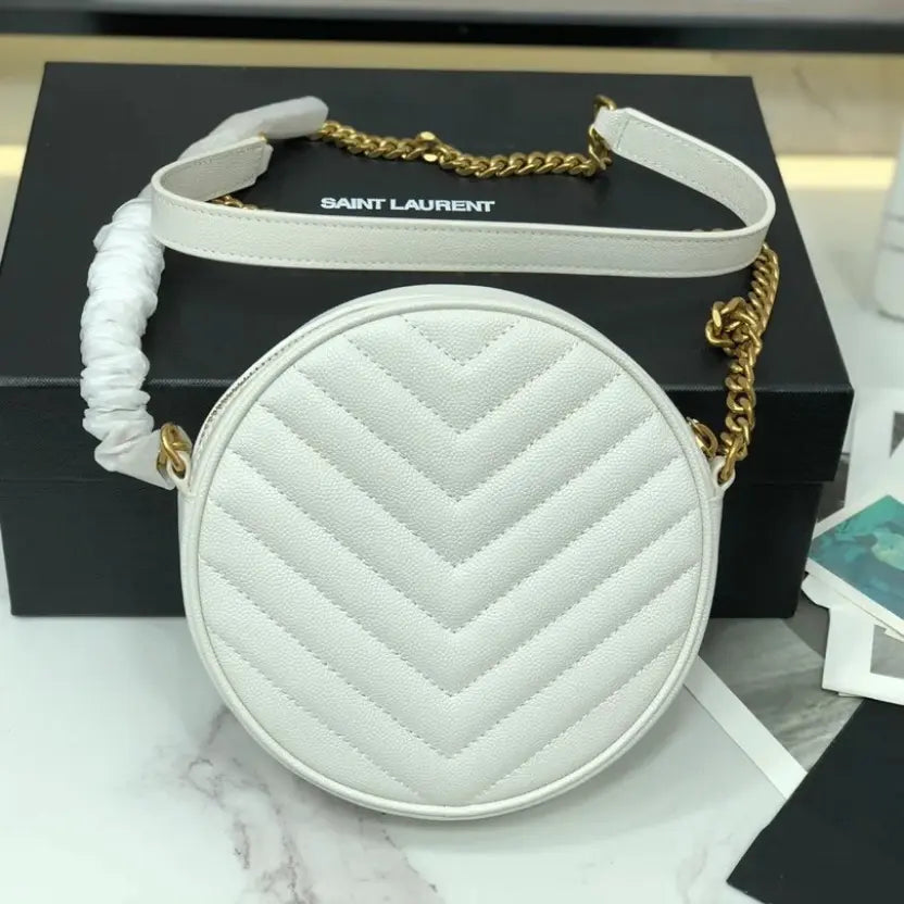 Boutique Quality || YSL Round Bag in White