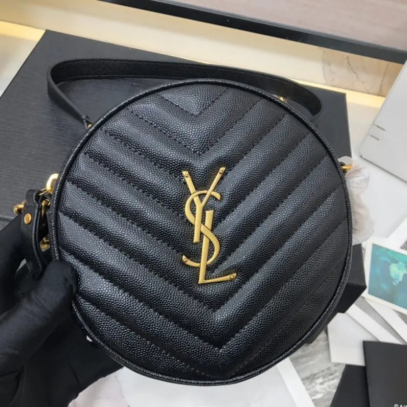 Boutique Quality || YSL Round Bag in Black and Gold
