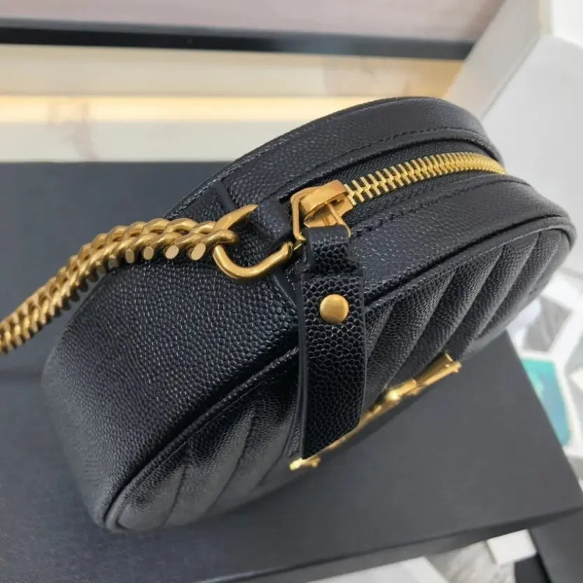 Boutique Quality || YSL Round Bag in Black and Gold