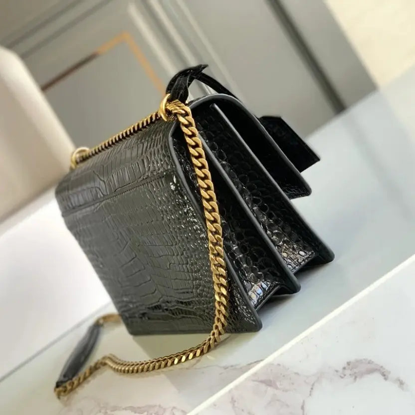 Boutique Quality || YSL Classic Sunset Bag in Black and Gold