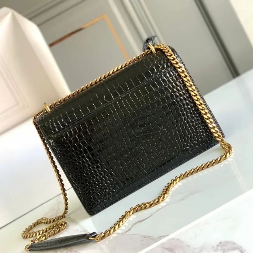 Boutique Quality || YSL Classic Sunset Bag in Black and Gold