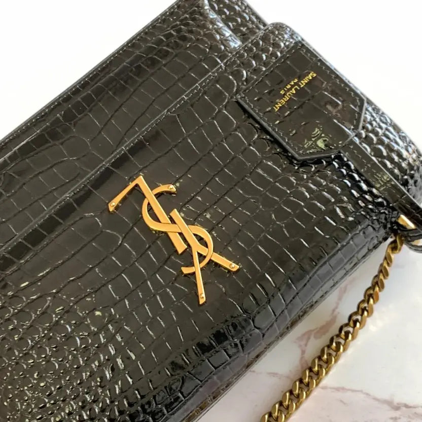 Boutique Quality || YSL Classic Sunset Bag in Black and Gold