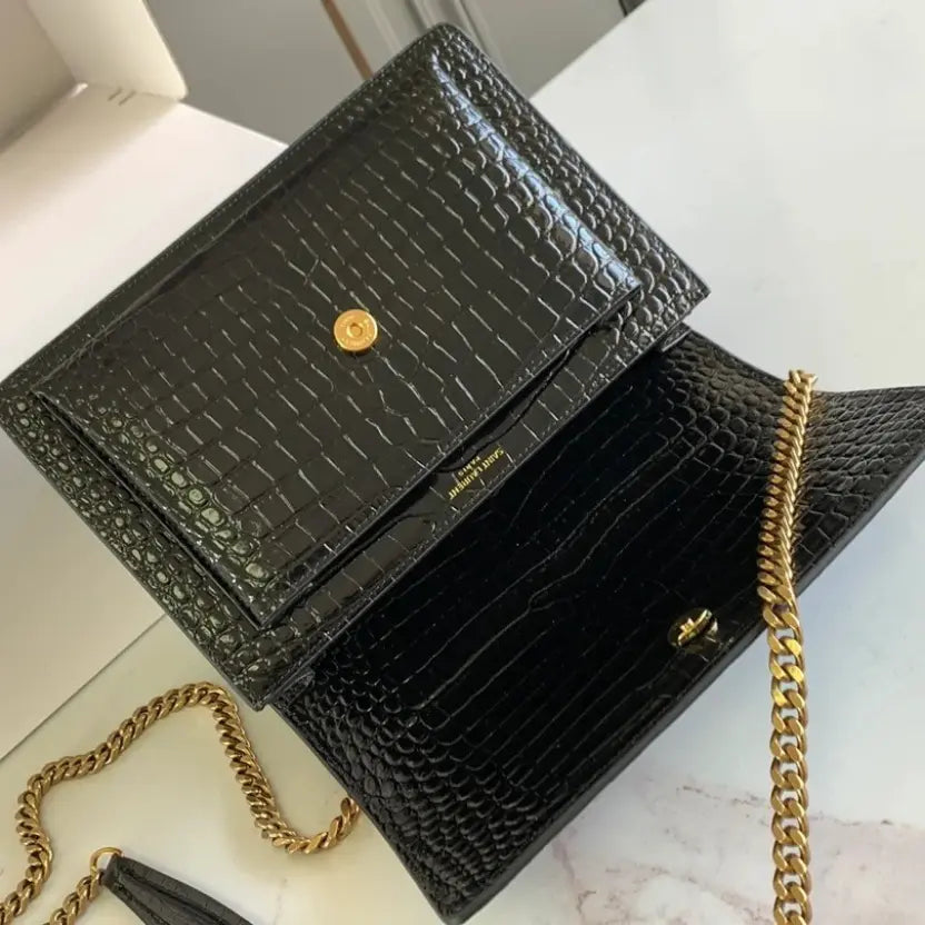 Boutique Quality || YSL Classic Sunset Bag in Black and Gold