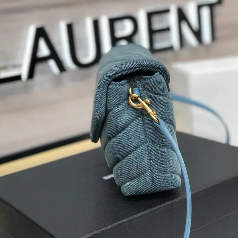 Boutique Quality || YSL Y-shaped Crossbody Bag in Denim Blue